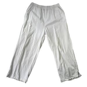 Stephanie Rogers White Cotton Elastic Waist Pants Medium Split Hem Pockets